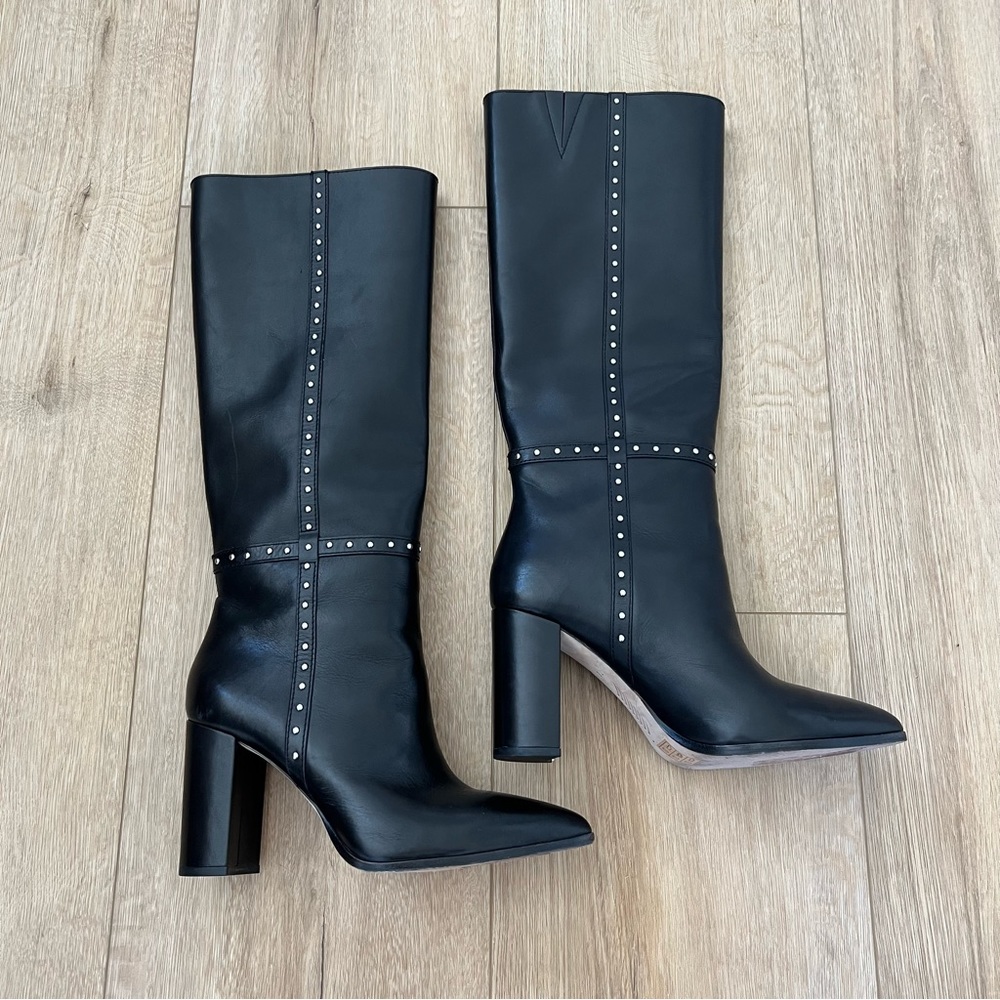 PAIGE Black Heeled Boots with Studded Detail